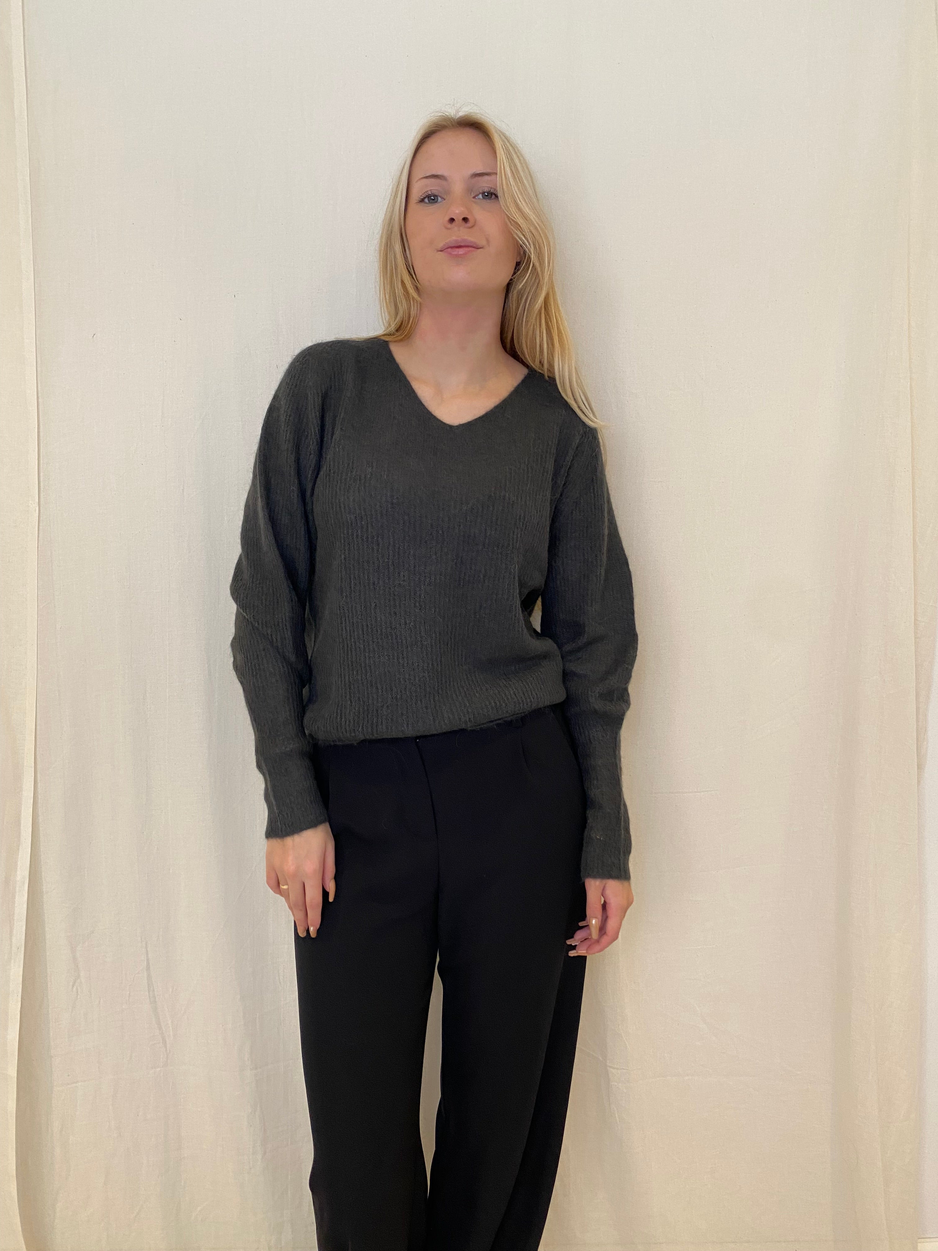 Alpaca tröja, grå/grönt