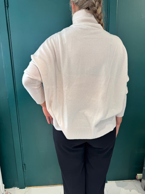 Kira, Roll Neck Knitted Sweater, Offwhite