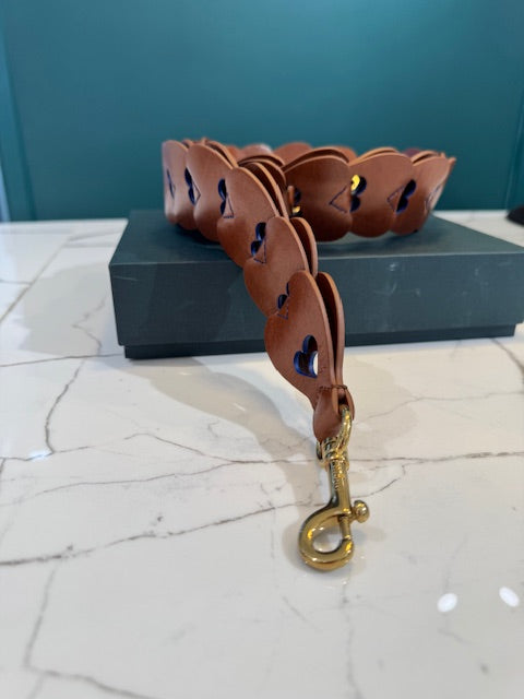 Heart Woven Leather Strap, Oak - Pigment Blue