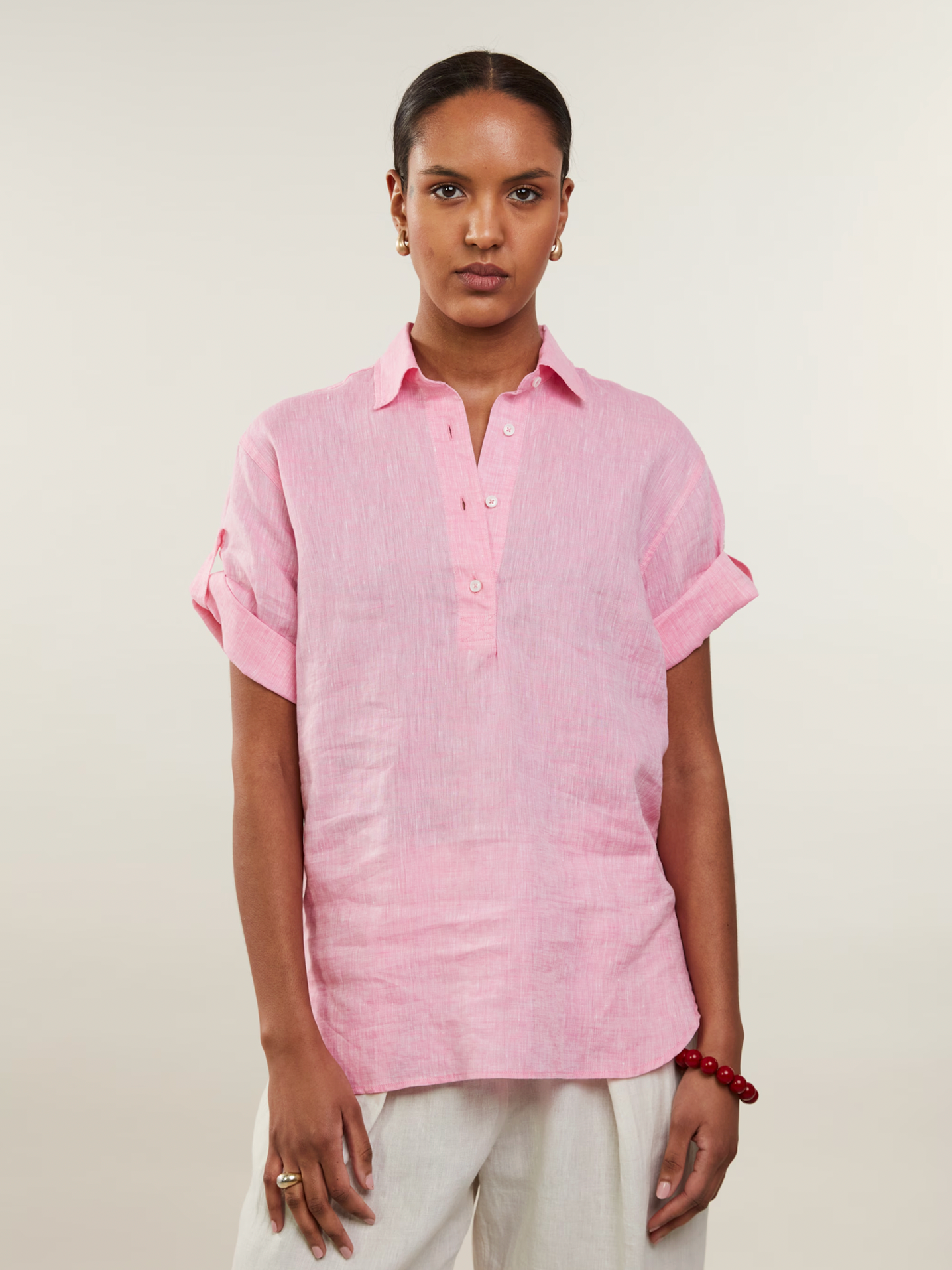 Jenna Popover Linneskjorta, Rosa
