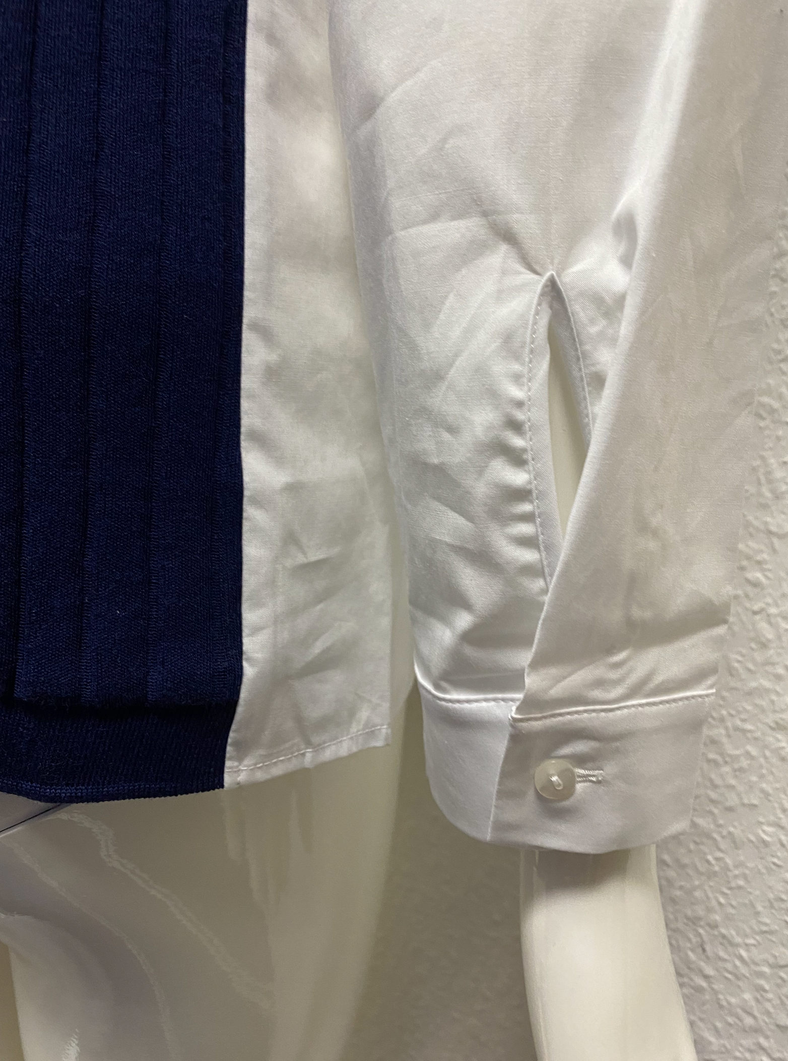 Långärmad skjorta, tvåfärgad med väst, blå/vit