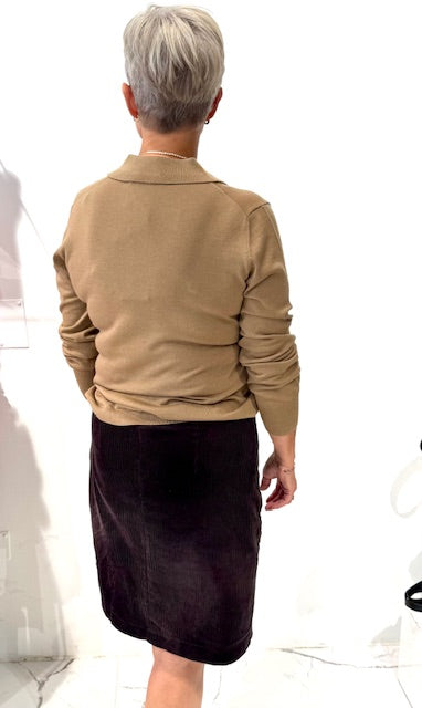 Cape, Knitted Polo Blouse, Camel