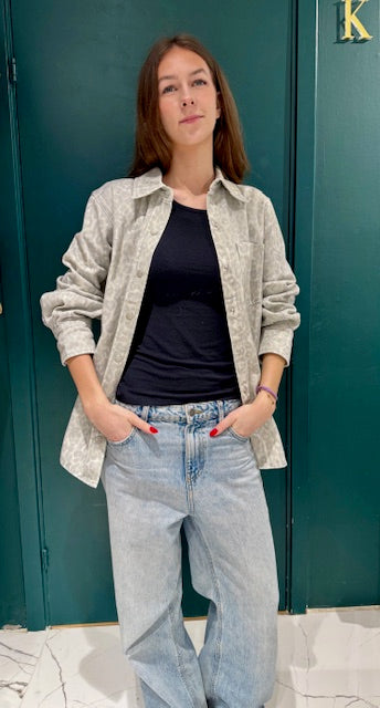 Olivia Overshirt, Cream Leopardprint