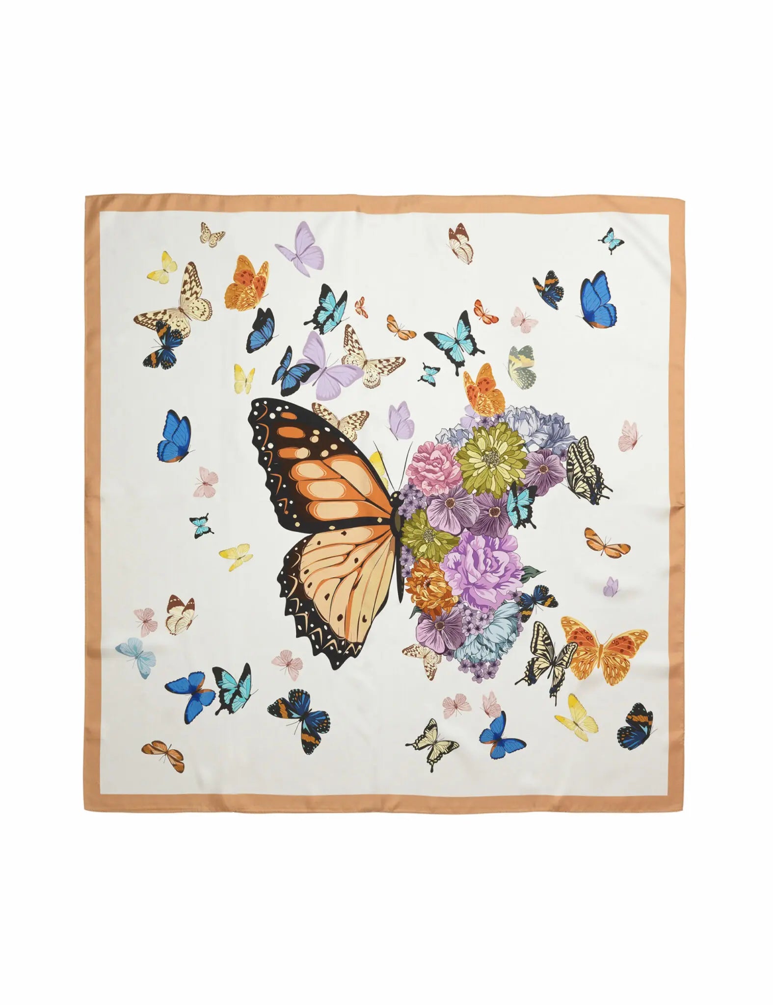 Large Butterfly Printed Scarf, Offwhite