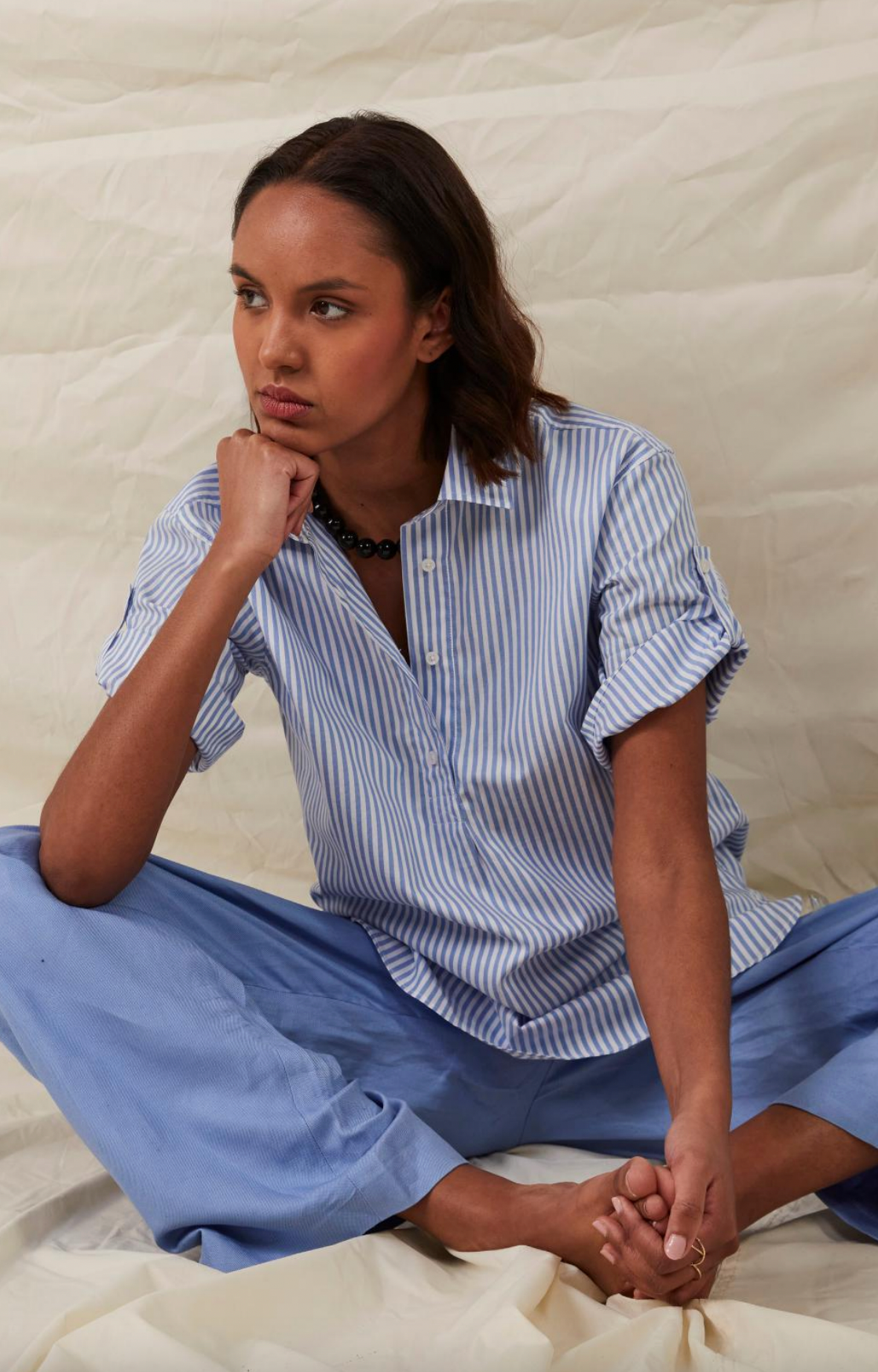 Jenna Randig Popover-skjorta, Ljusblå