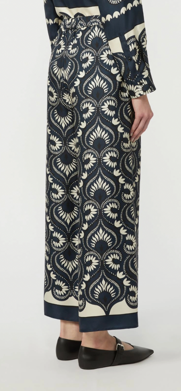 OTTICO, Fluid printed silk trousers - Navy