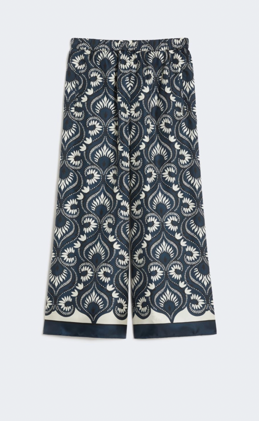 OTTICO, Fluid bedruckte Seidenhose - Marineblau