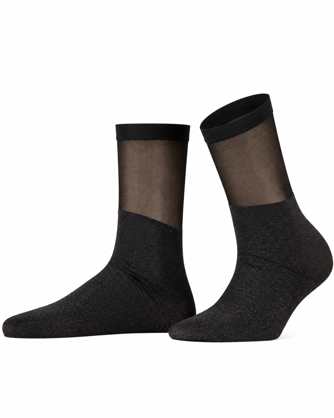Shiny Sheer Socks, Black/Pewter