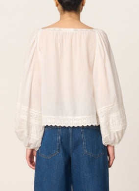 Giovanna Bluse mit eckigem Ausschnitt, Ecrü