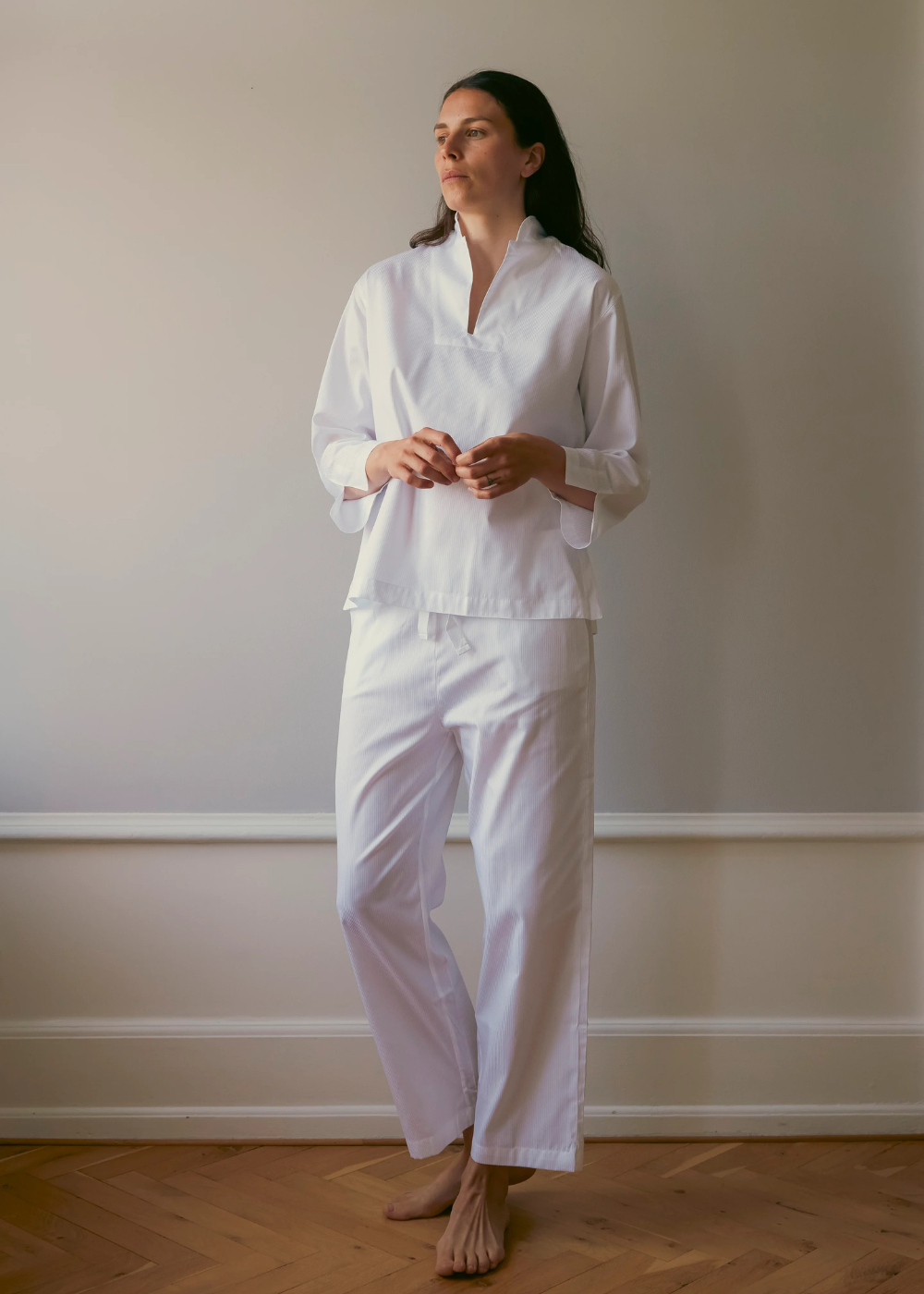 Anna Pajamas, Satin Woven White Stripe