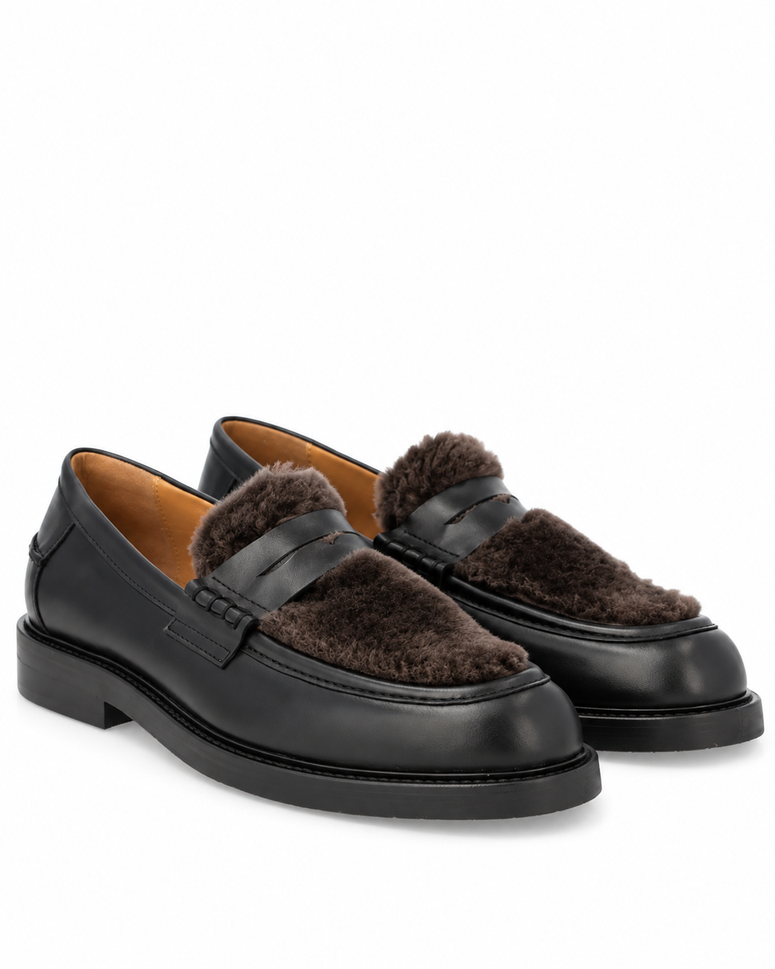 Loafer med pels, Svart / Brun