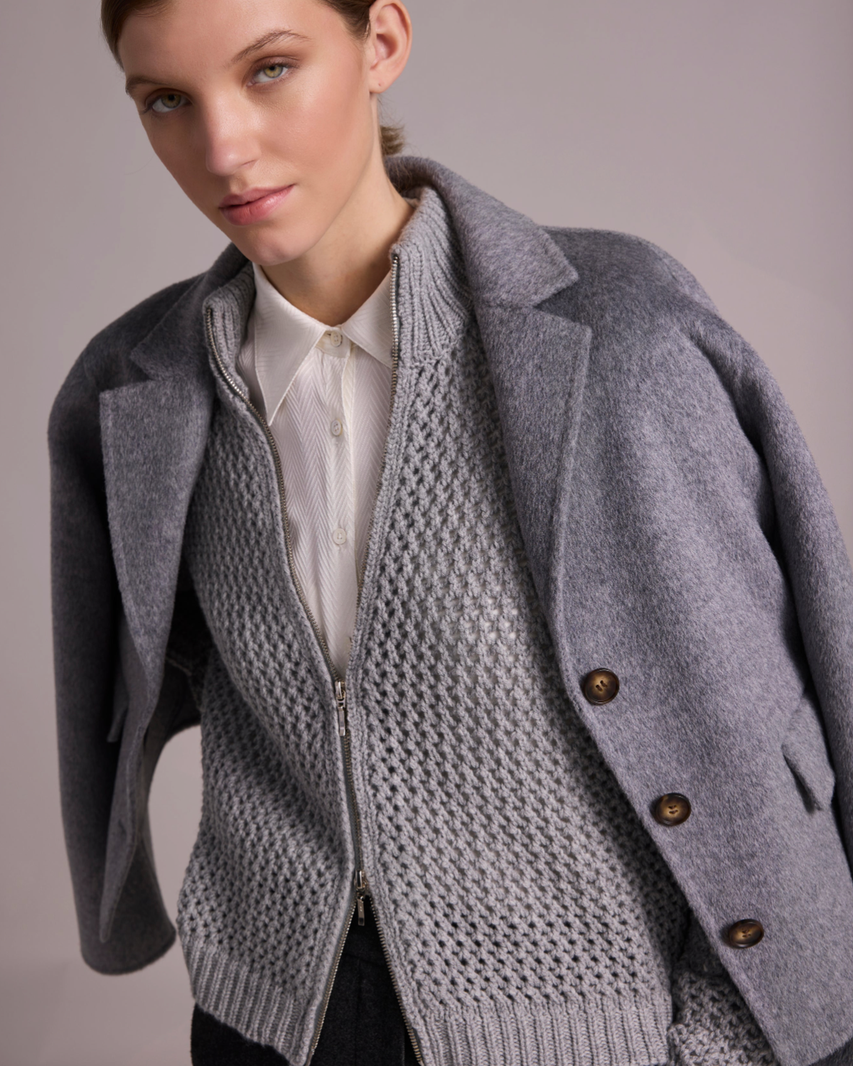 Lava Short Wool Jacket, Grey Melange
