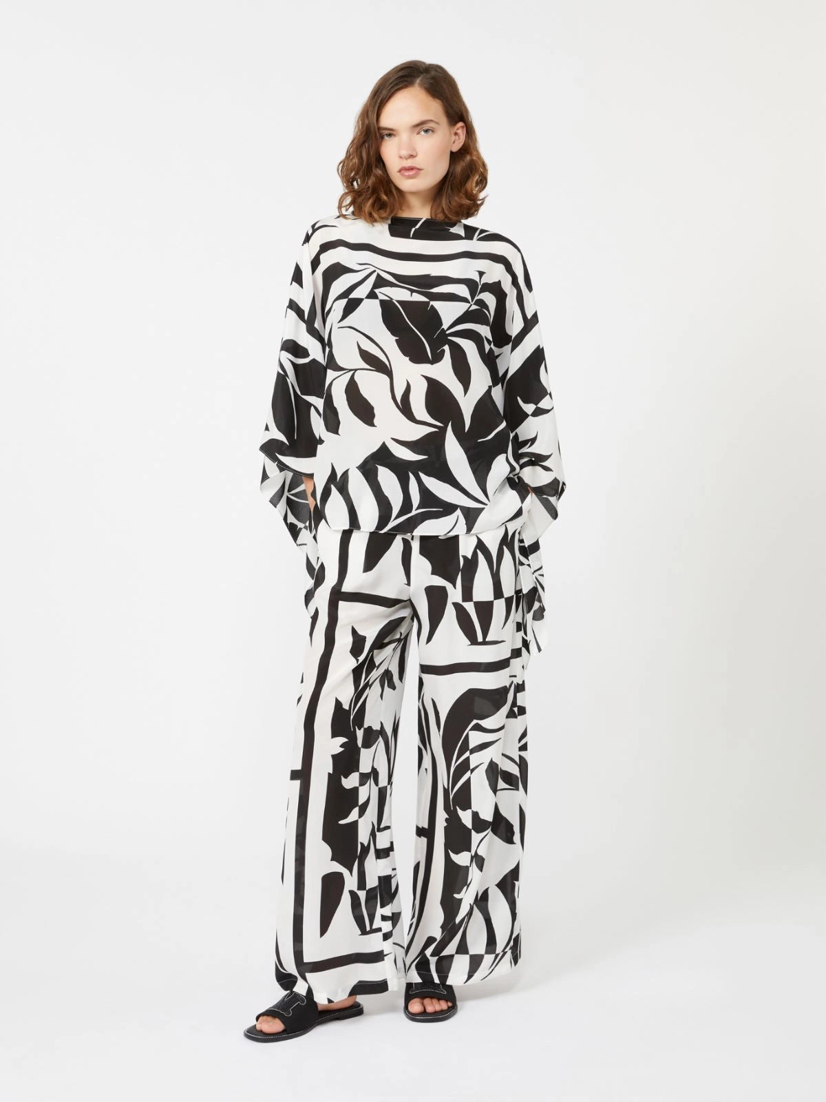 Printed silk palazzo trousers - Black