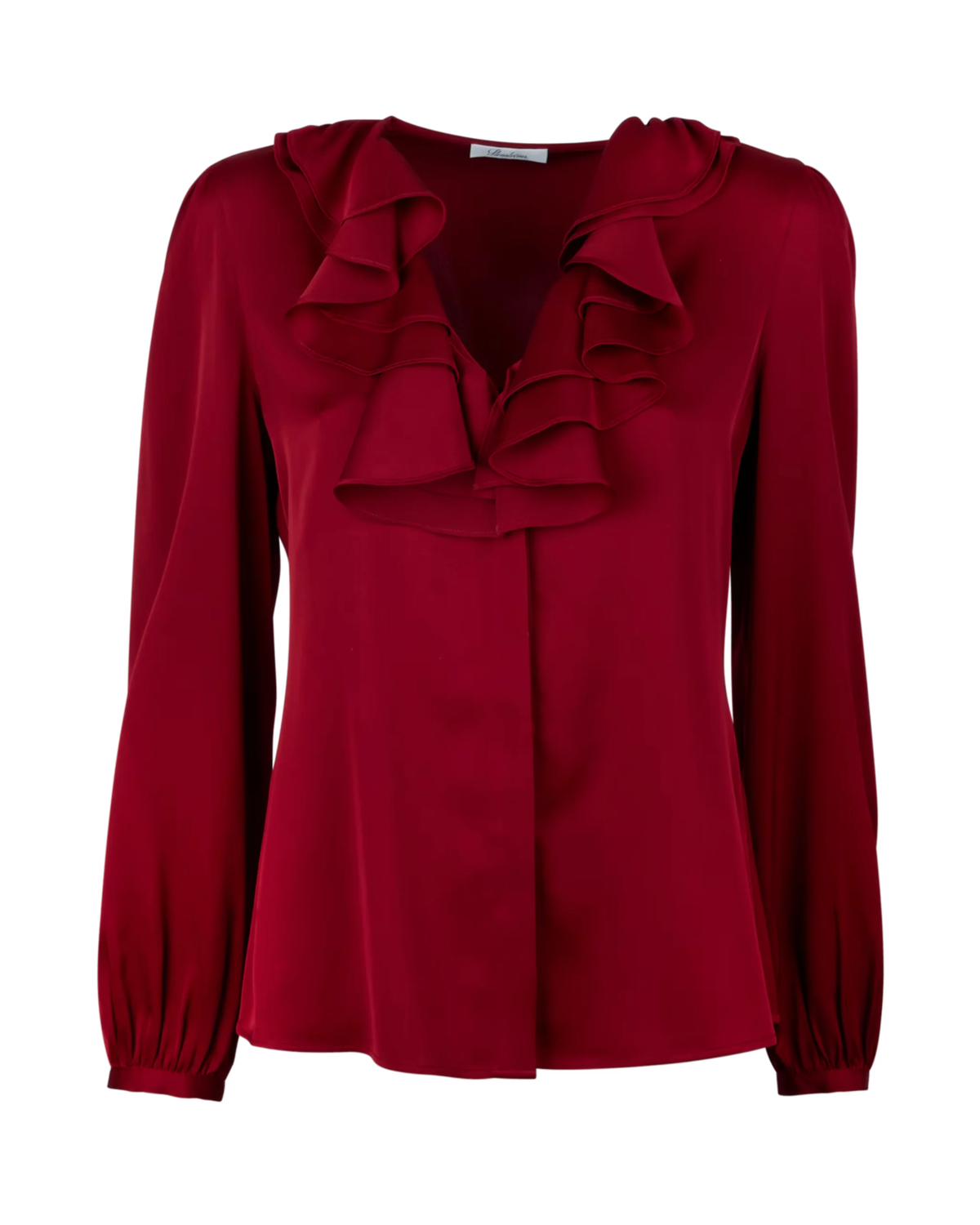 Mona Silk Blouse With Frills, Bordeaux
