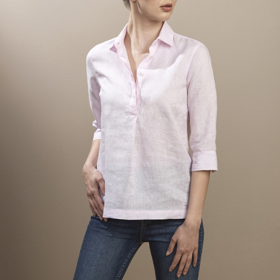 Stella Linen Pop-over Shirt, Light Rose