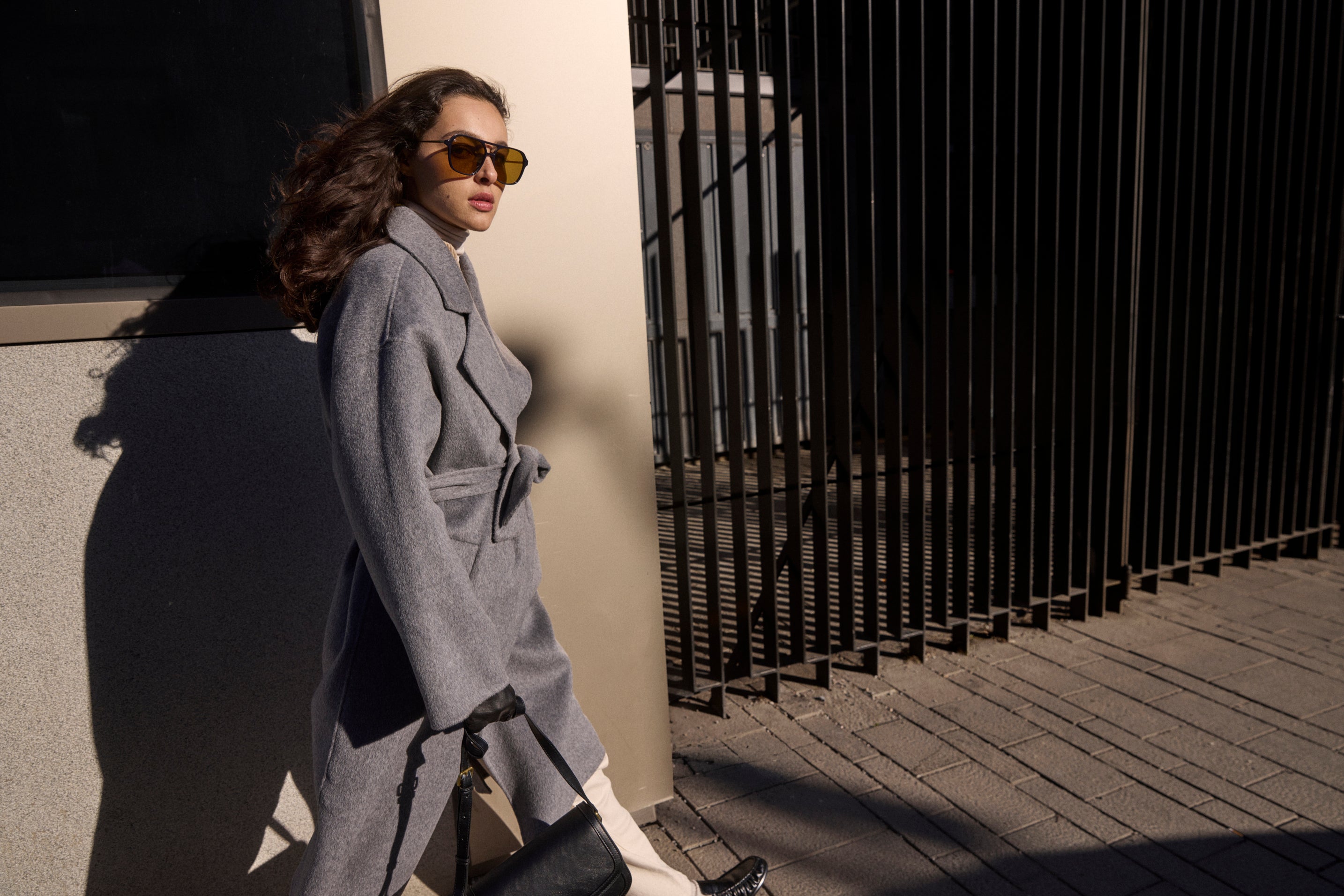 Monica Wool Coat, Grey Melange