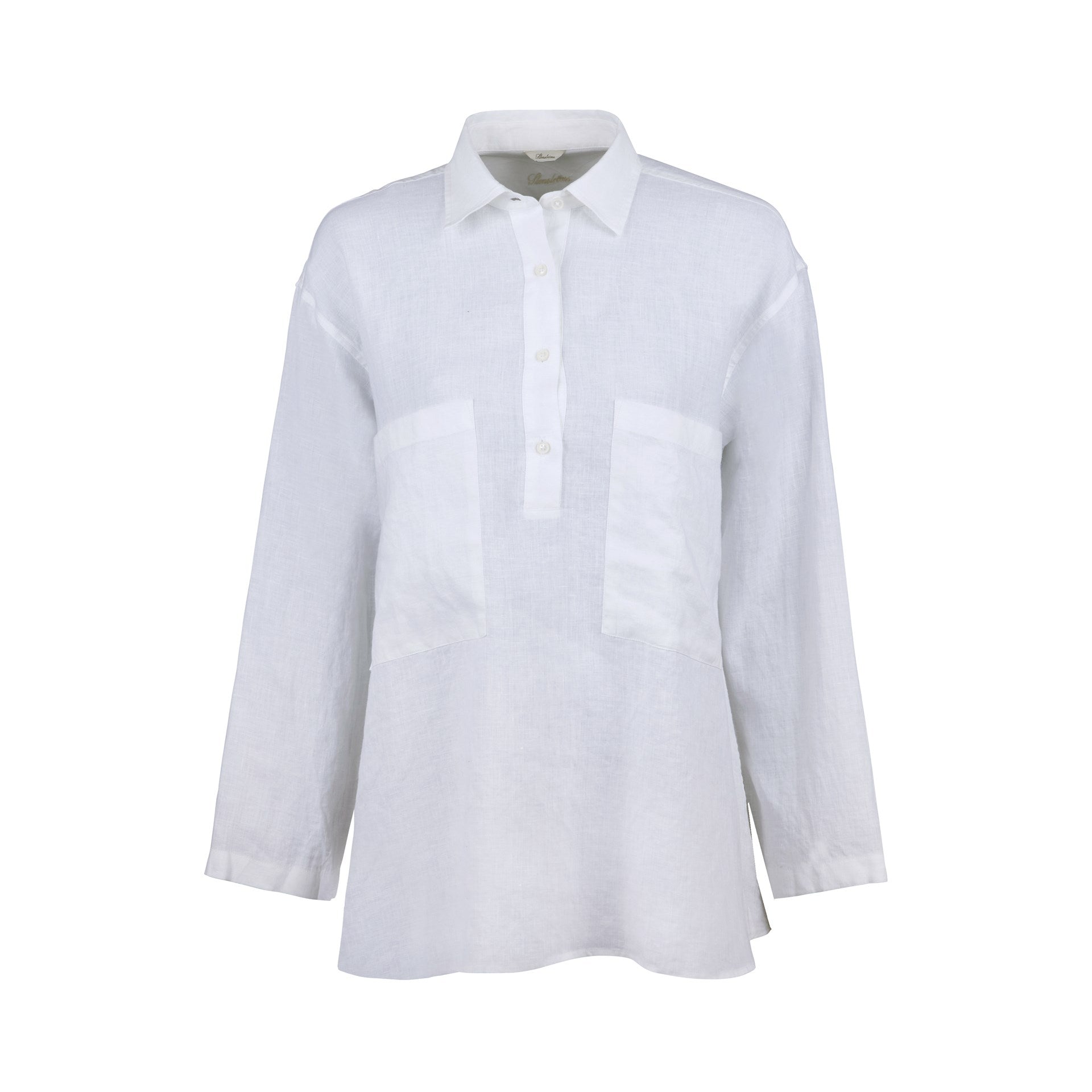 Elin Linen Pop-over Shirt With Pockets, Light Grey