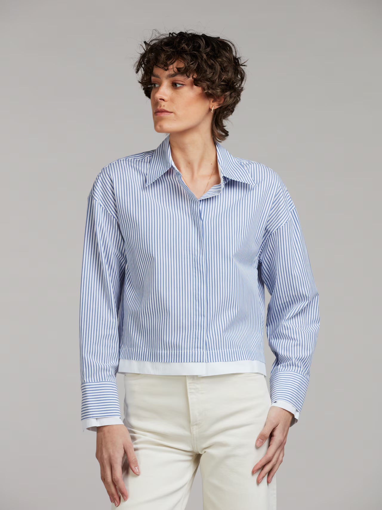 Lena Striped Contrast Shirt, Navy / White