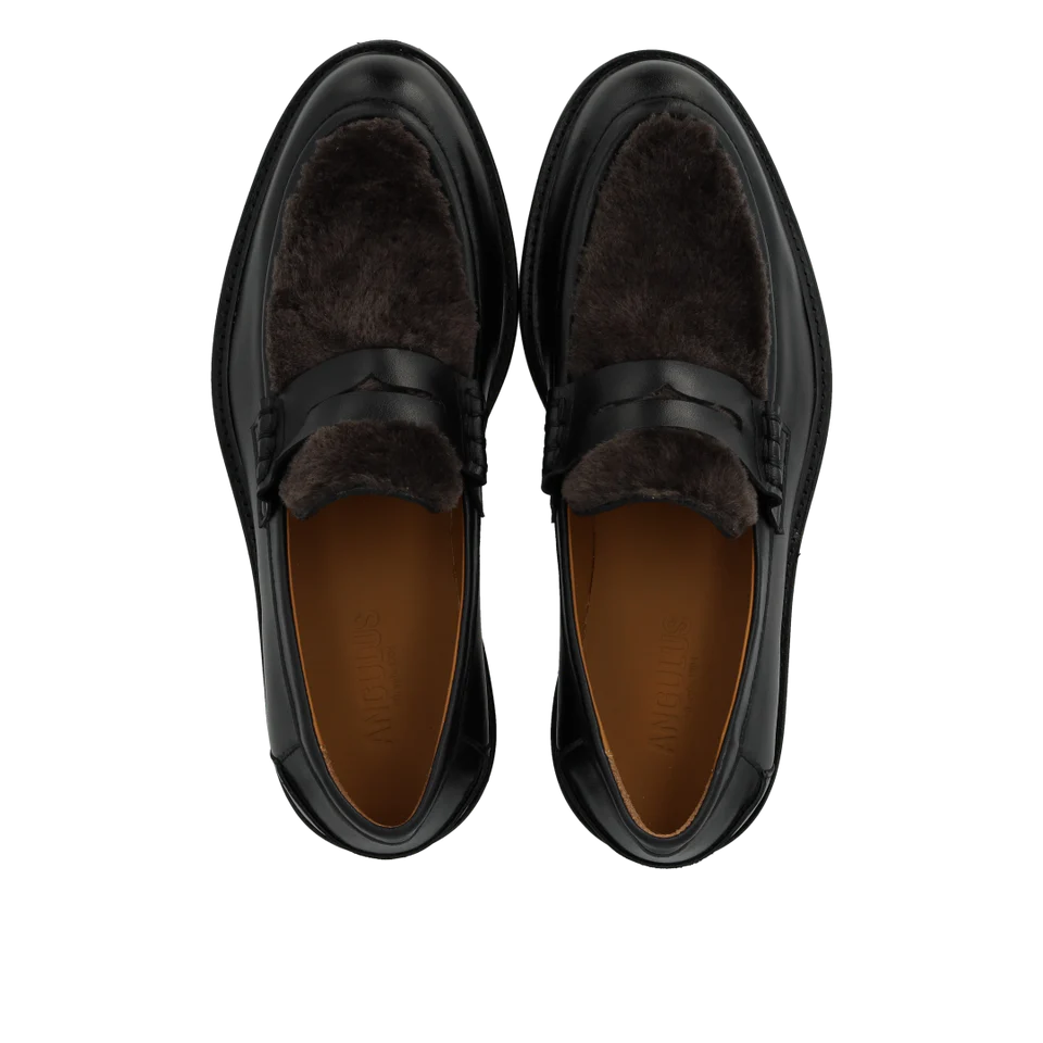 Loafer med pels, Svart / Brun