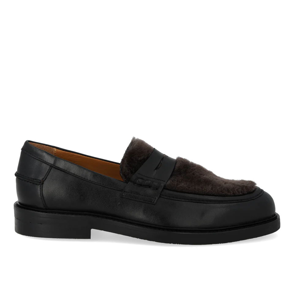 Loafer med pels, Svart / Brun