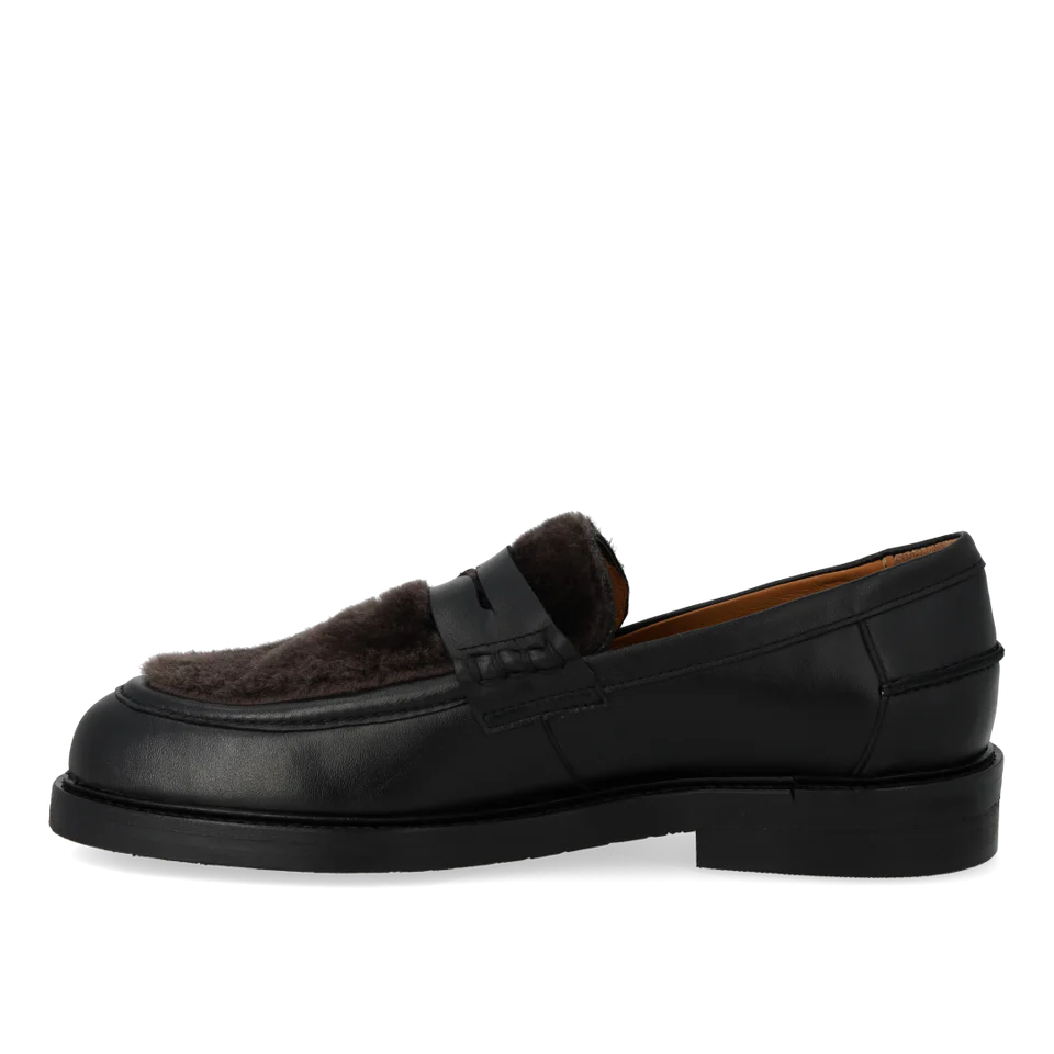 Loafer med pels, Svart / Brun