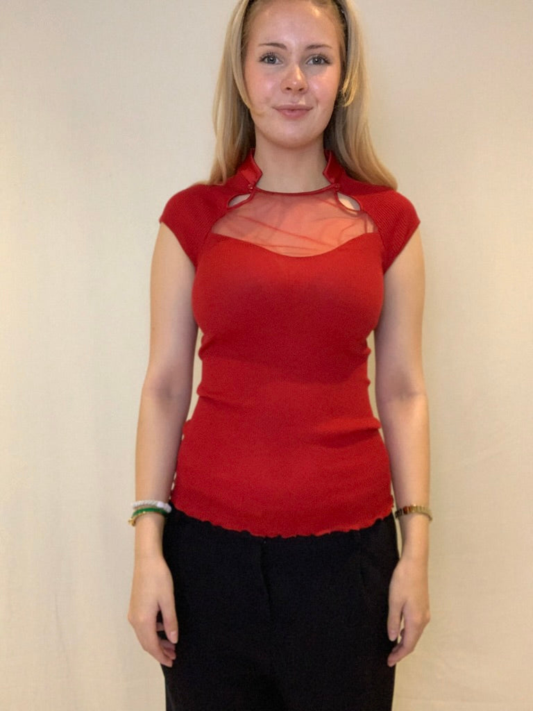 Top, No Sleeves With Tulle, Red