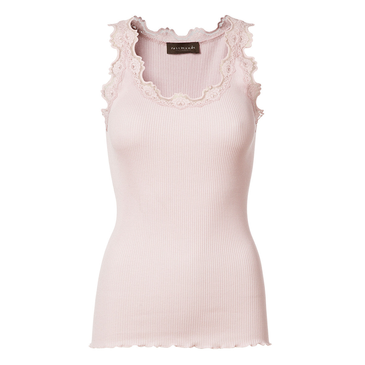 Babette Silk Top U-Neck With Lace, Soft Rose