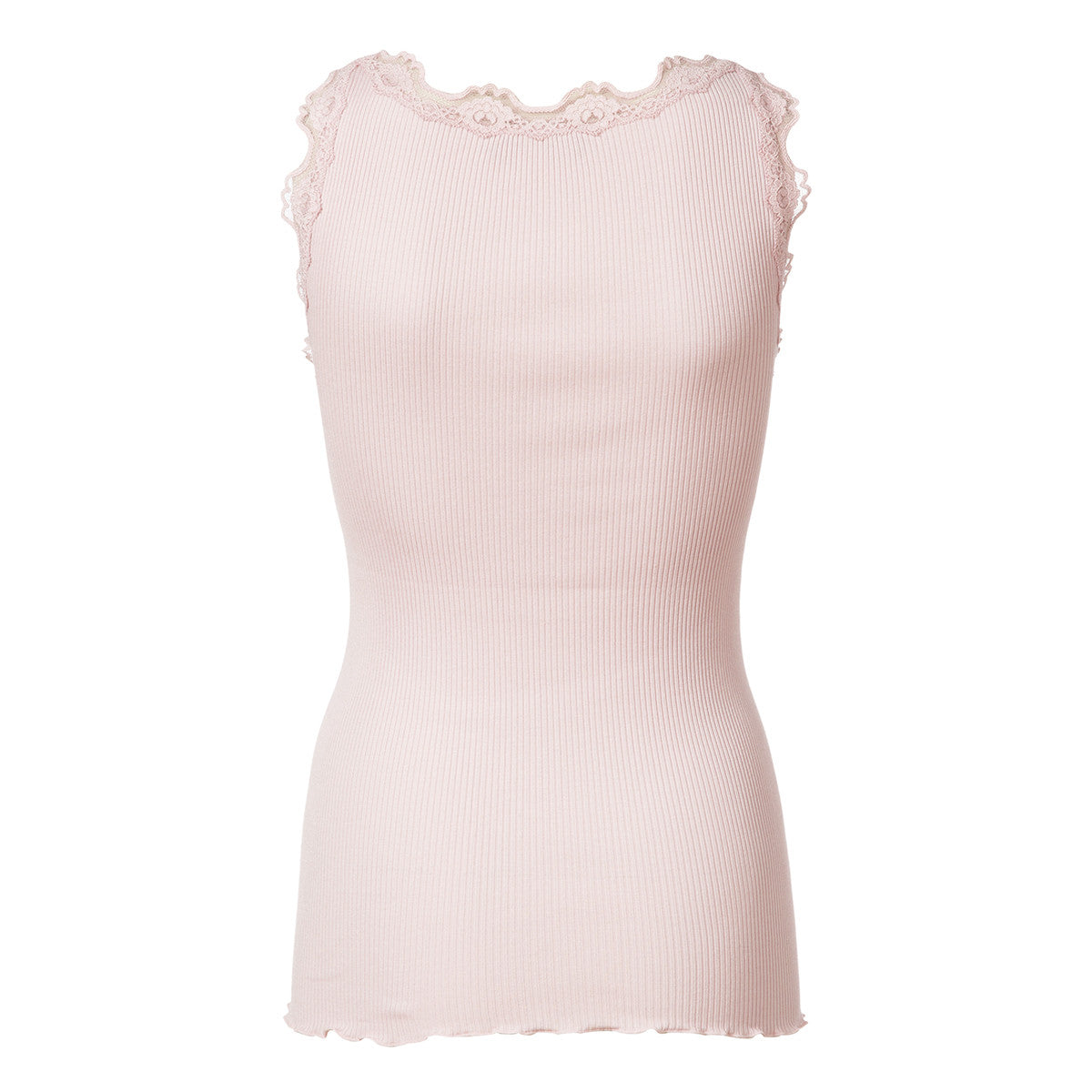 Babette Silk Top U-Neck With Lace, Soft Rose