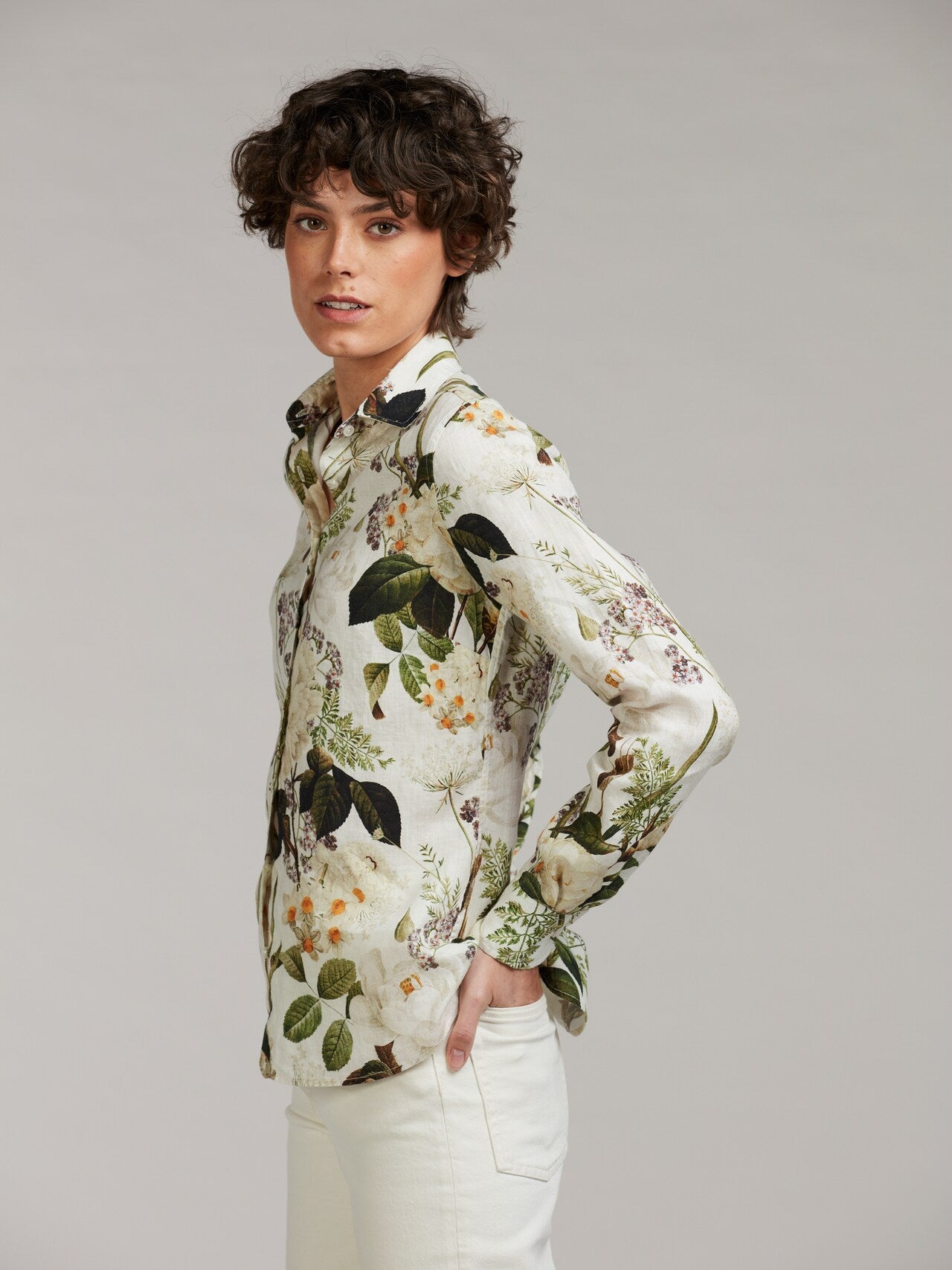 Sofie Patterned Shirt, Green Leaves