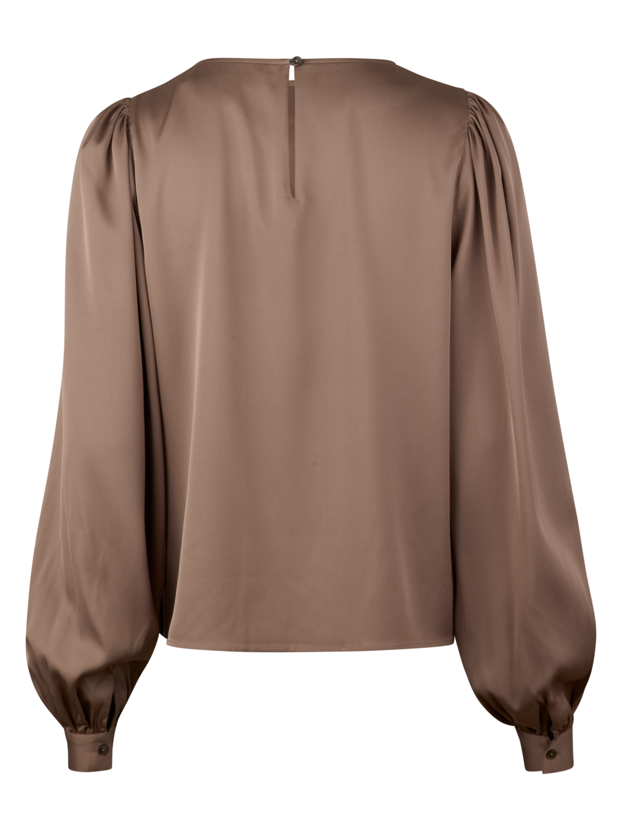 Gulbrun blus, lång puffärm, ljusbrun