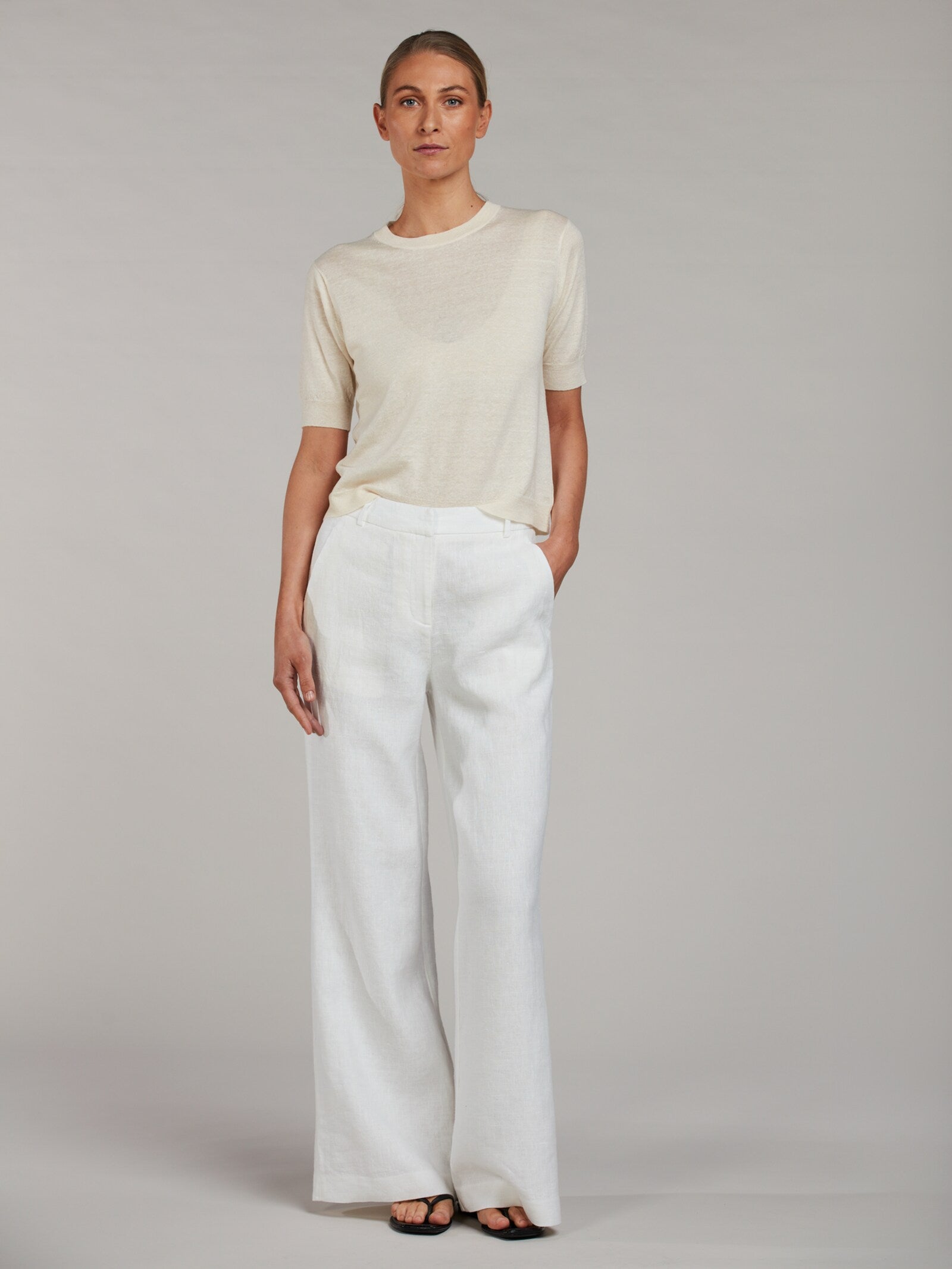 Louise Linen Pants, Offwhite