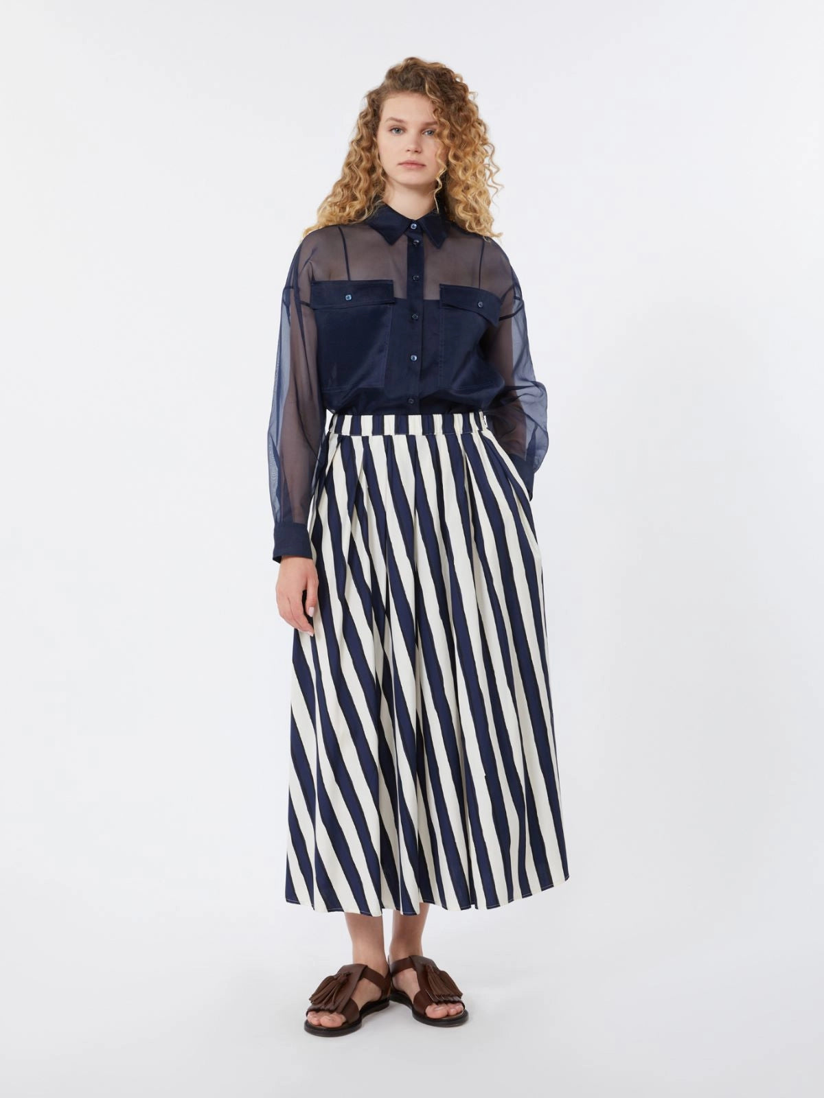 Duomo Skirt, Navy Blue Striped