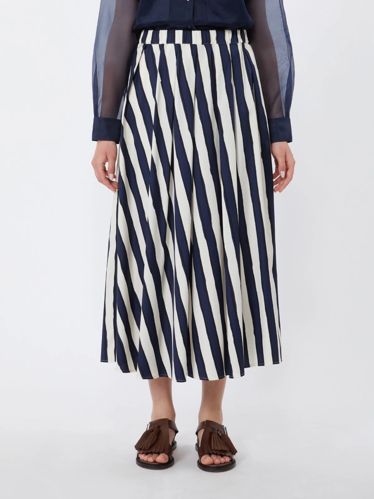 Duomo Skirt, Navy Blue Striped