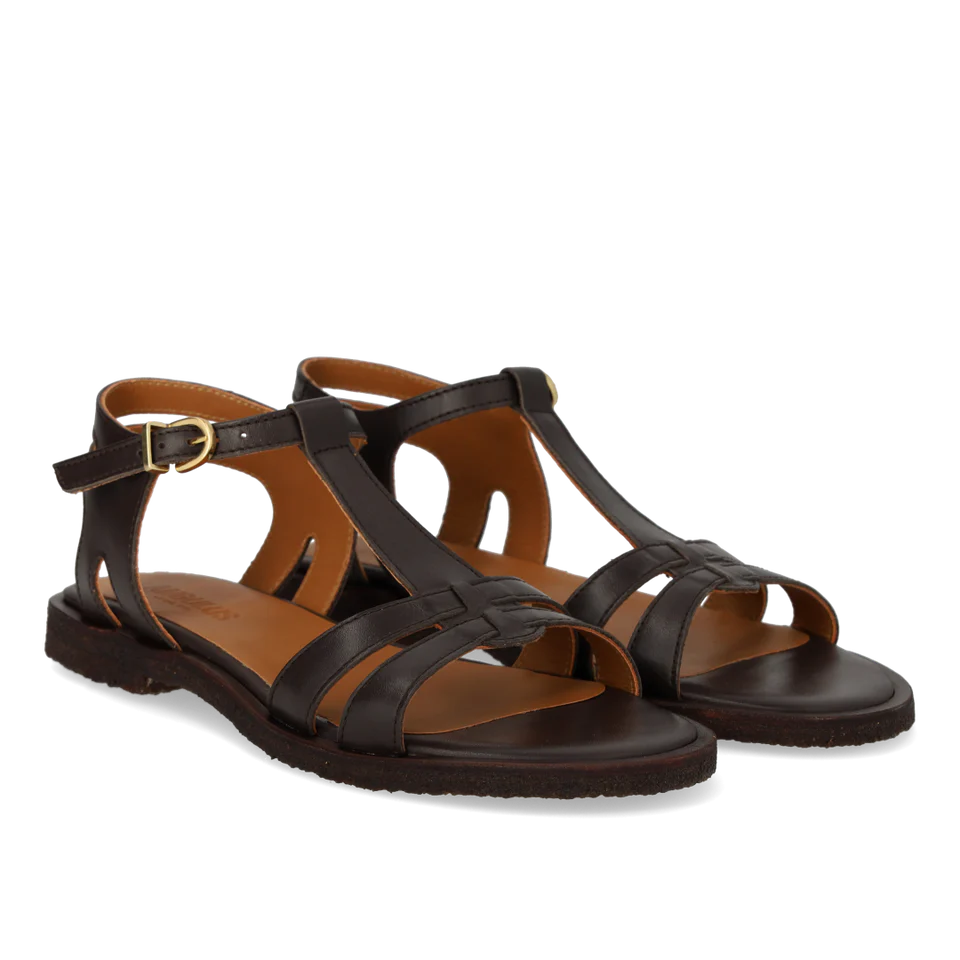 Strap sandal with buckle, Dark Brown