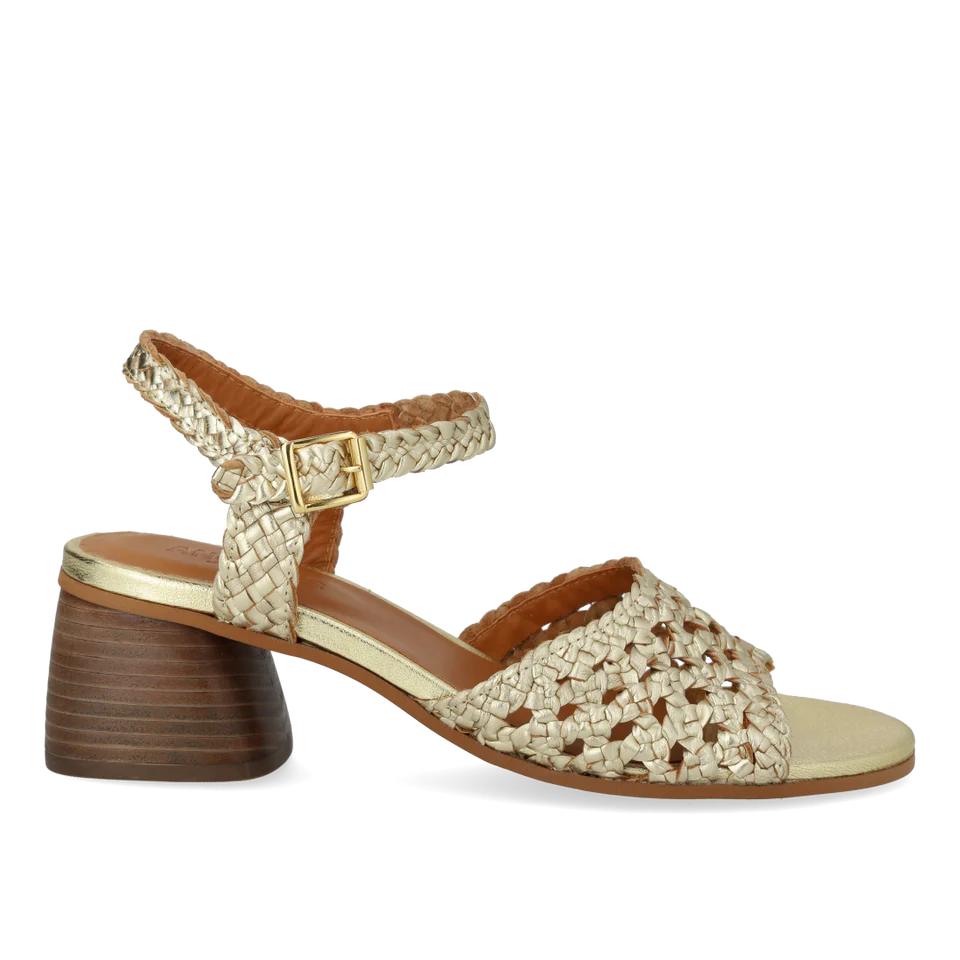 Hand-woven Sandal with Sculptural Heel, Gold