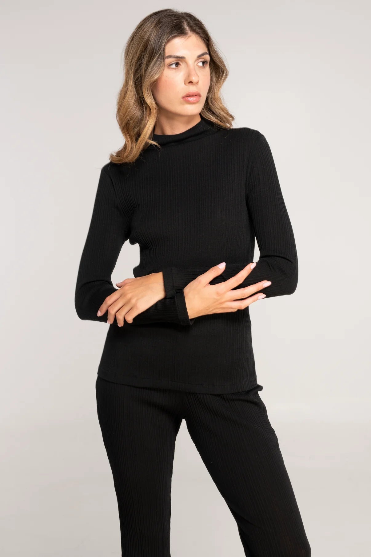 Wool & Silk Turtleneck With Long Sleeves, Black