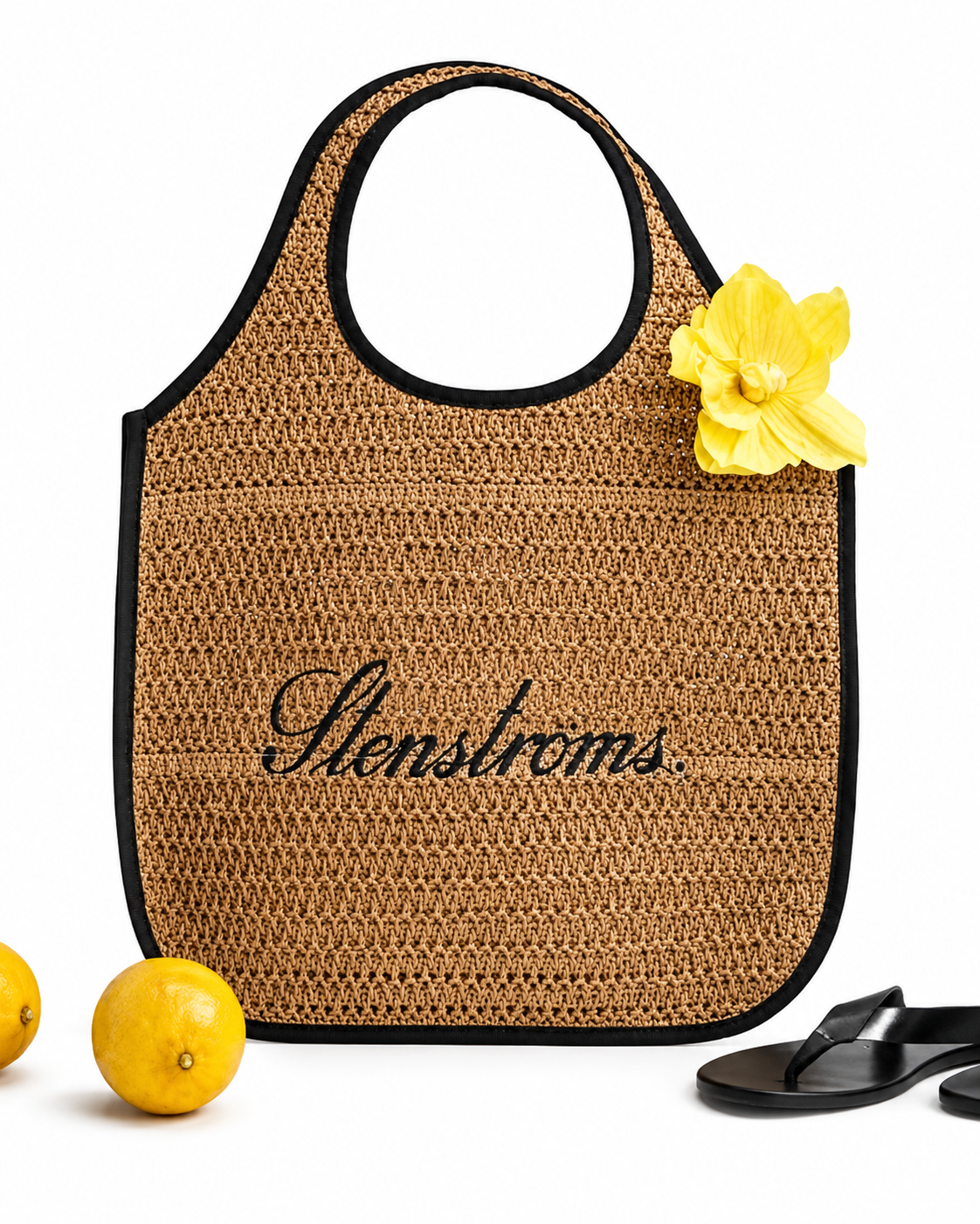 Straw Bag, Navy Edge