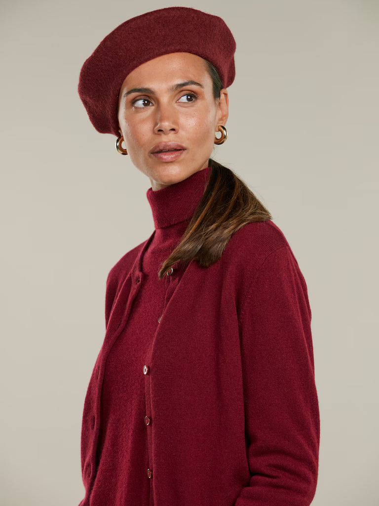 Dark red wool beret hat