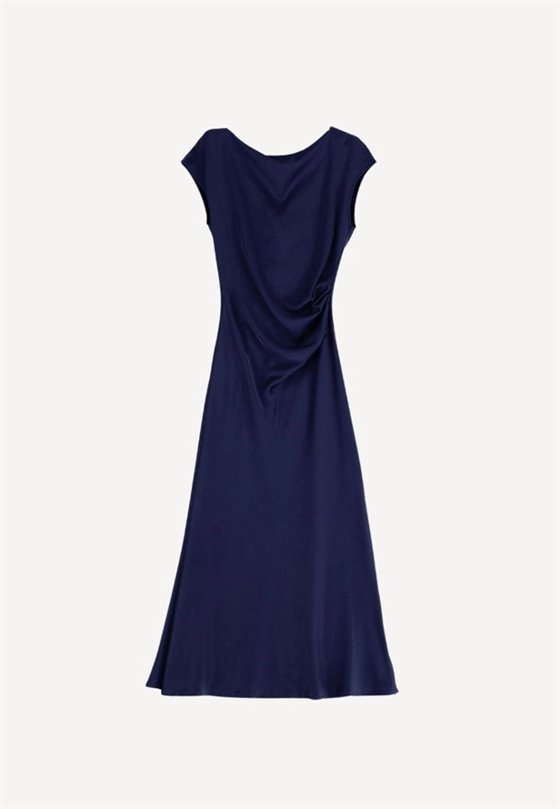 AEAOHBA Dress - Kjole med vandfaldskrave, Midnight Blu