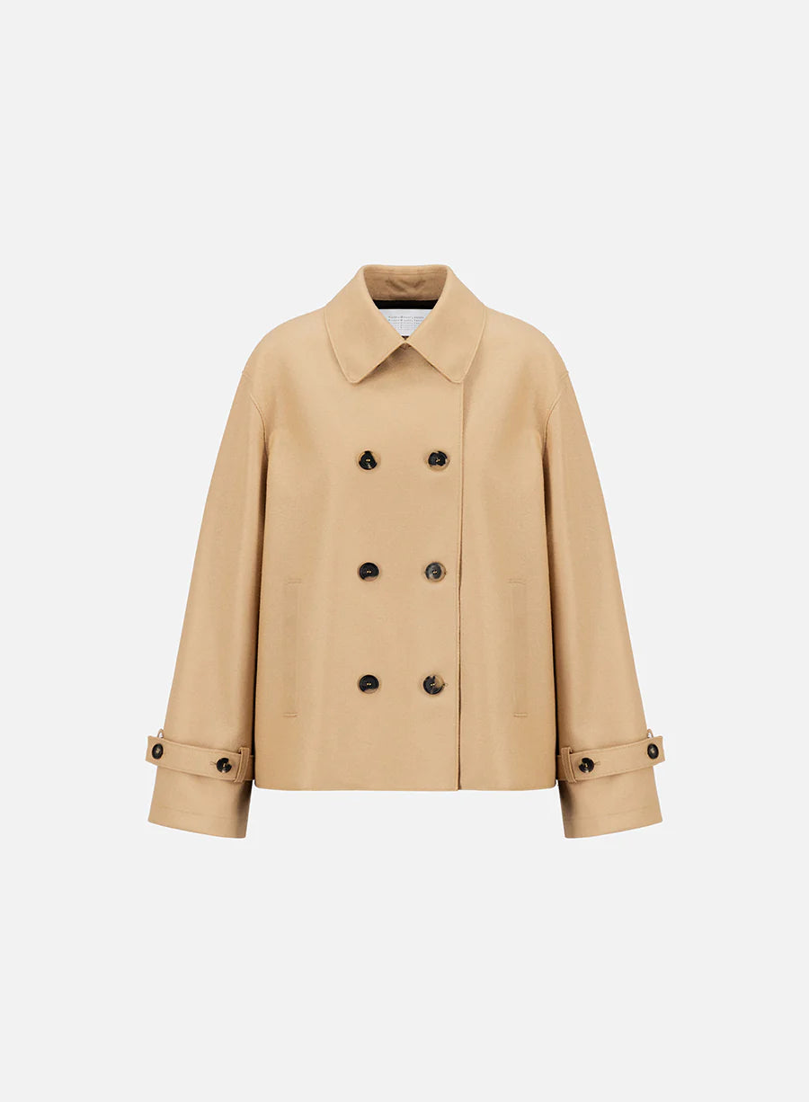 Oversized Short Trench In Light Pressed Wool, Dove