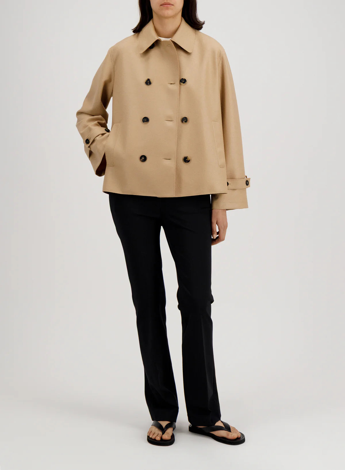 Oversized Short Trench In Light Pressed Wool, Dove