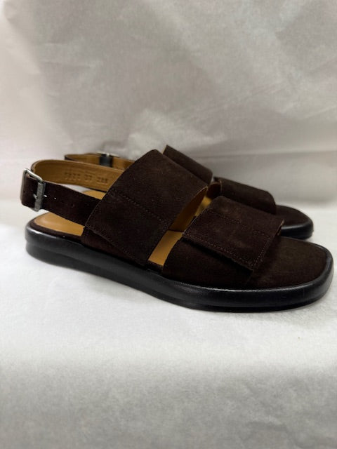 Sandal with buckle and adjustable velcro straps, Dark Brown