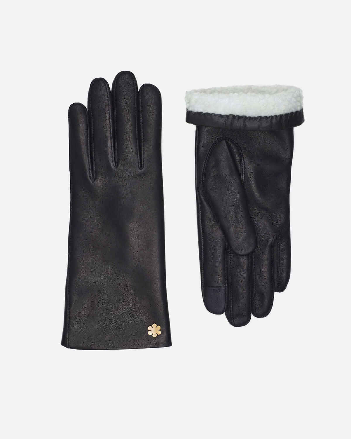 Anna Leather Gloves With Pearl Lamb Lining, Black