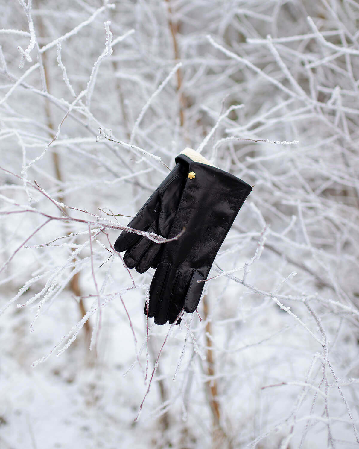 Anna Leather Gloves With Pearl Lamb Lining, Black