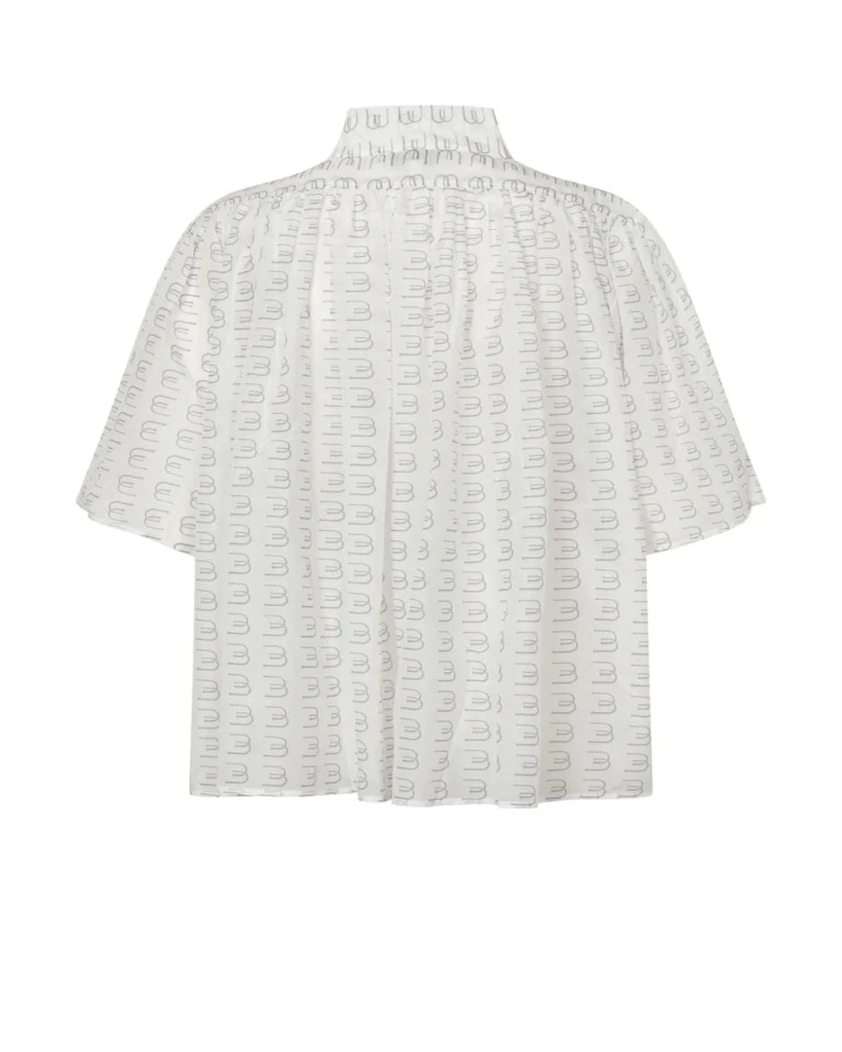 Carmen Silk Blouse, White - Grey Logo