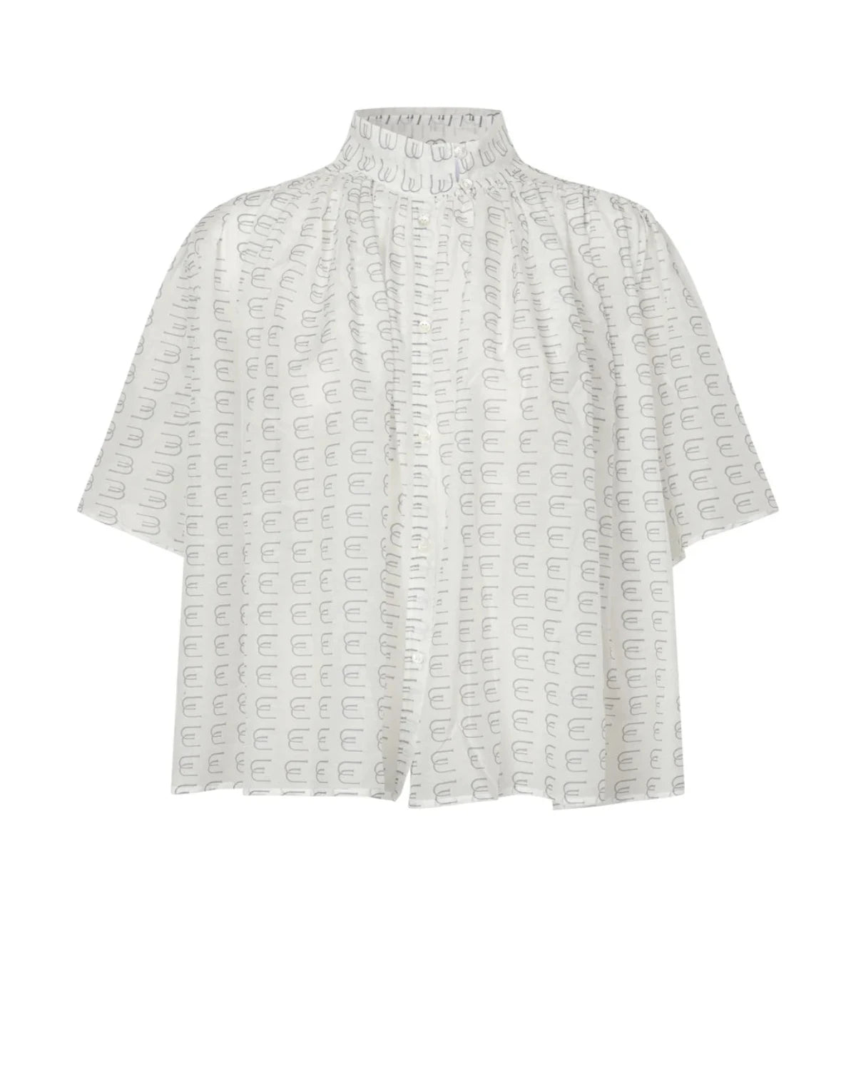 Carmen Silk Blouse, White - Grey Logo