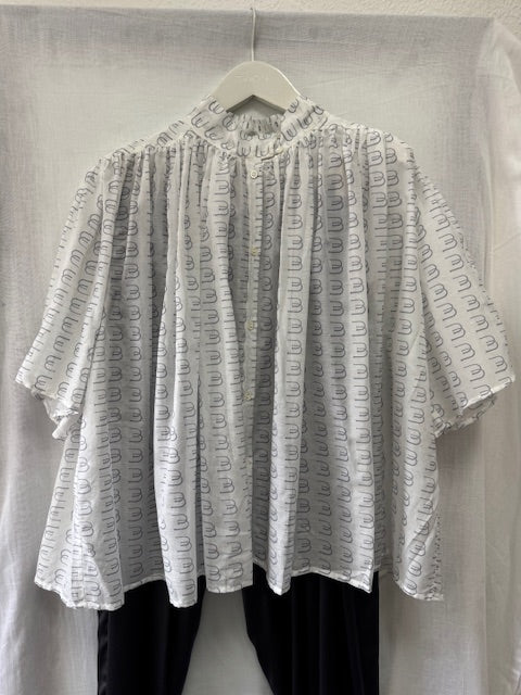 Carmen Silk Blouse, White - Grey Logo