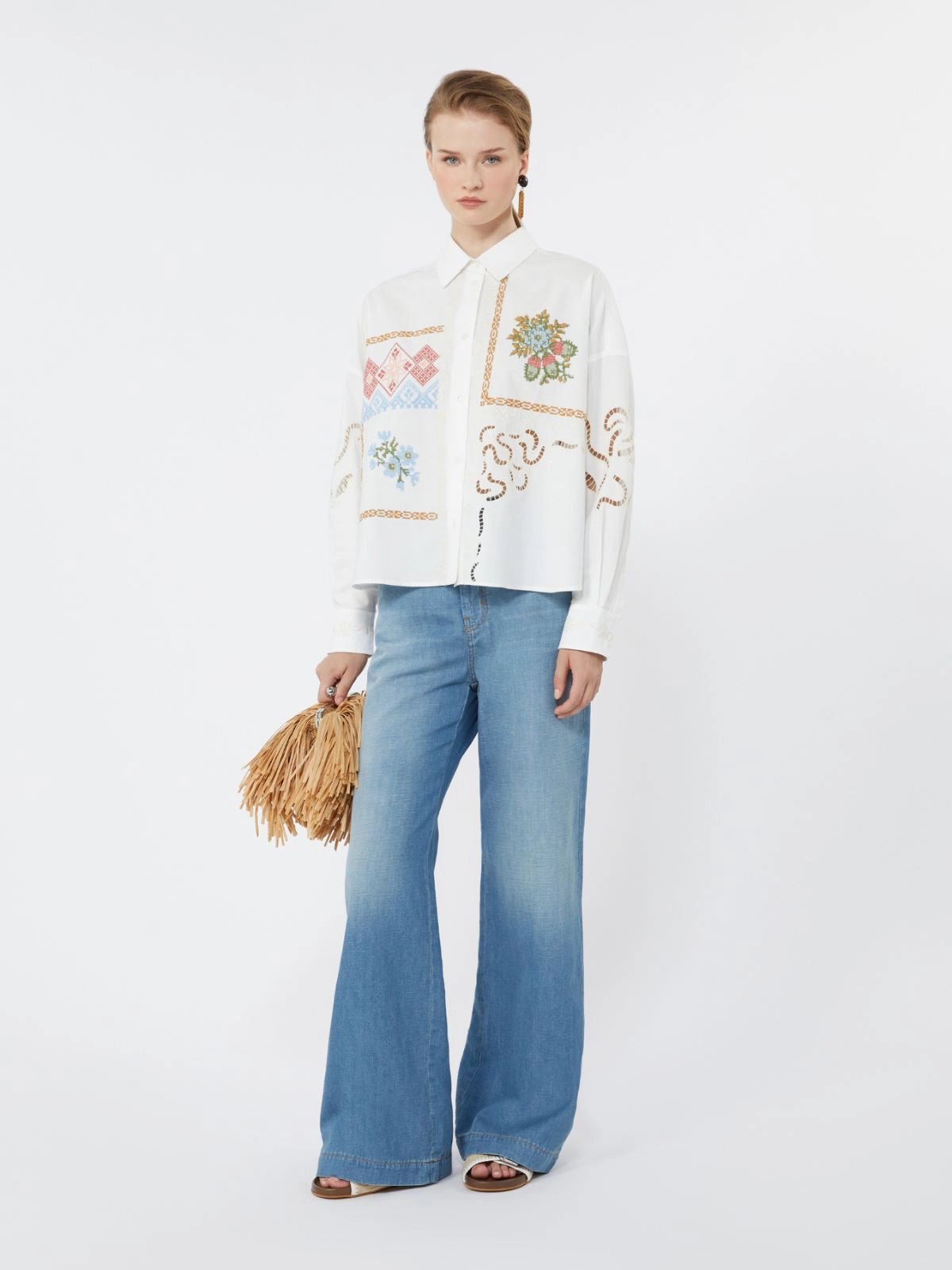 Blouse With Lace & Embroideries, White