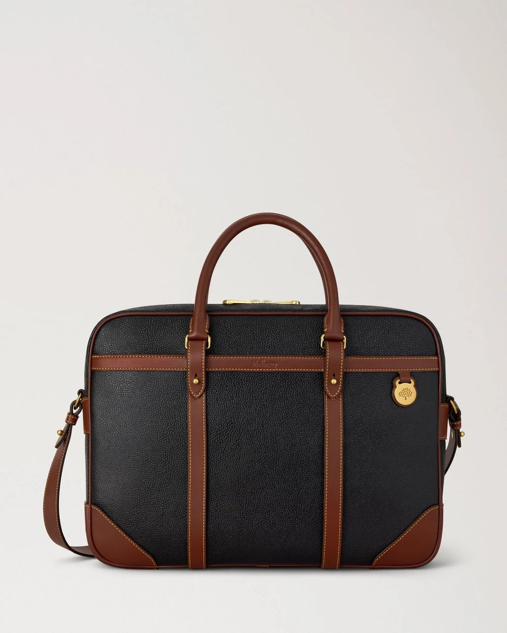 Heritage Briefcase in Scotchgrain, Black - Cognac