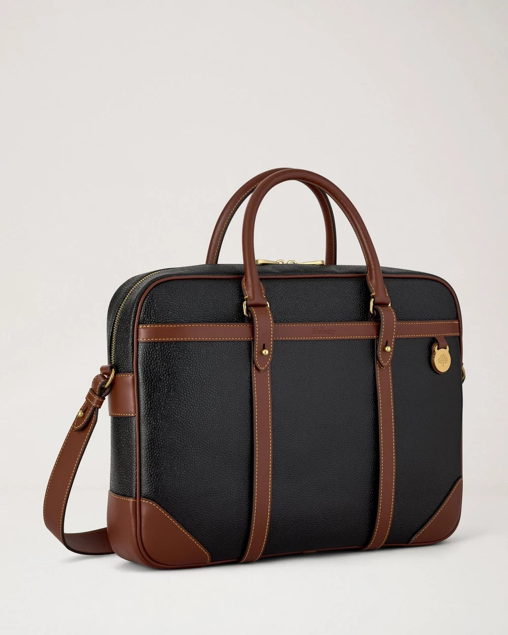 Heritage Briefcase in Scotchgrain, Black - Cognac